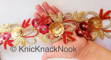 Wholesale Red / Blue & Gold Hand Embroidered Zardozi Cutwork Lace Trim Beaded Trim, Sequins Rhinestones Wedding Bridal Belt